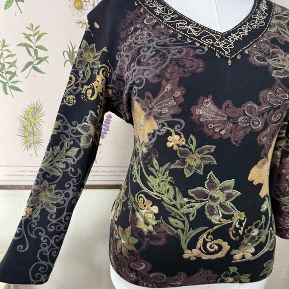 90s Y2k Floral Embroidered Beaded Top Fairy Grunge Forest Whimsigoth Witchy S M - Picture 5 of 8